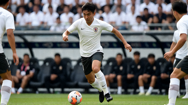 足球运动员在比赛中带球突破的动态画面